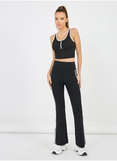 Styli Textured Contrast Trim Half Zip Up Longline Sports Bra  - Image 2