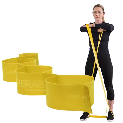 THERABAND CLX Resistance Band with Loops, 5-Foot Band, Yellow, Light, Non-Latex, Elastic Band for Exercise, Mobility & Rehab, Stretching, Home Workouts, Color-Coded for Easy Resistance Levels - Image 1