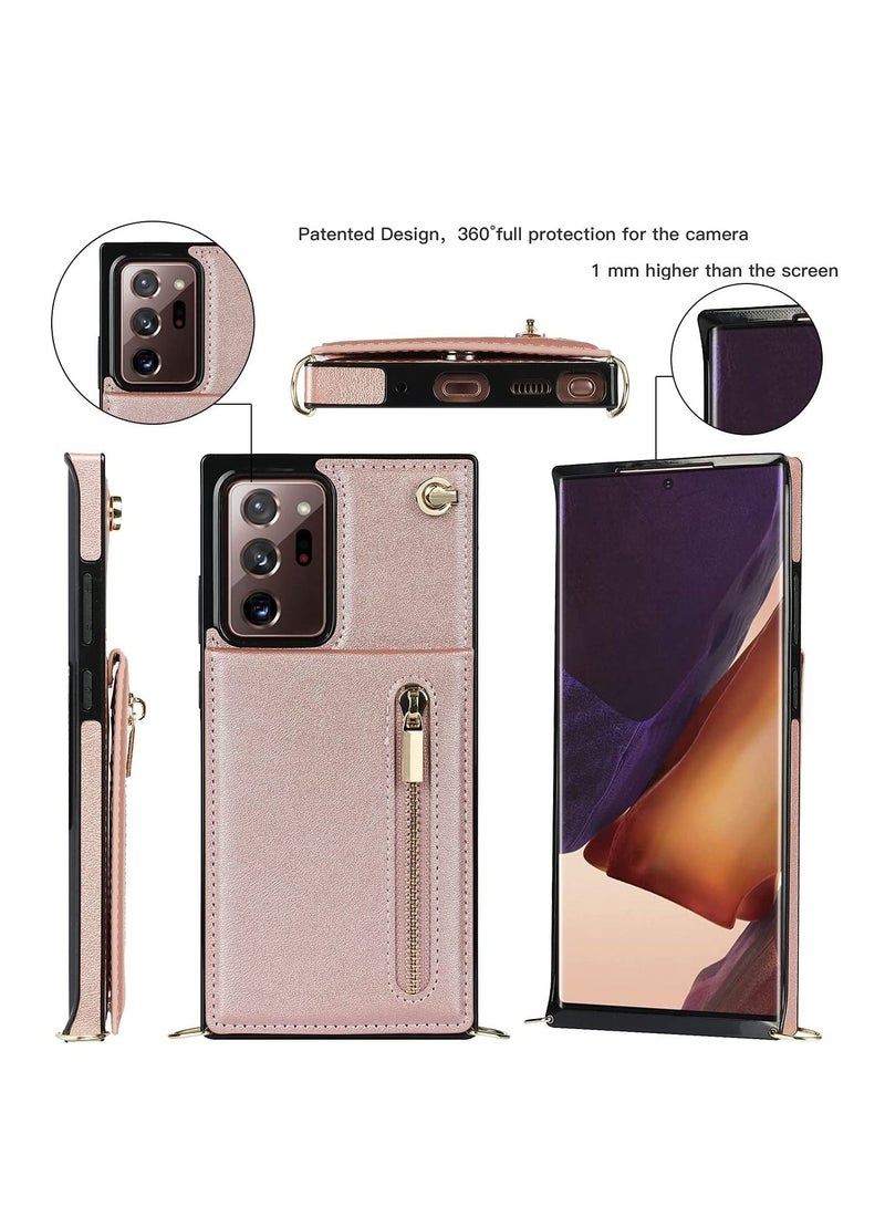 Phone Case For Samsung Galaxy Note 20 Ultra 6.9 Inch Shockproof Protective Zipper Pocket Purse Handbag Shoulder Strap Stylish Cover(Rose Gold)  - Image 5