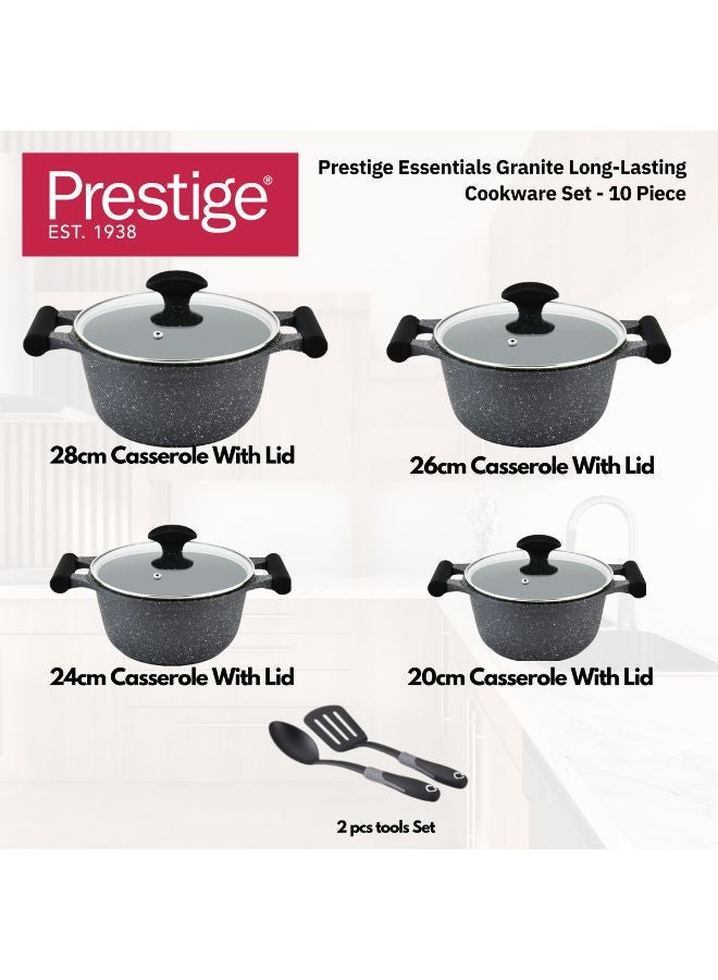 Prestige Essential 10 pcs Cookware Sets | Granite Stone Pots and Pans Set | Granite Non-Stick Cooking Set | Induction Cooking Sets - Black - Image 3