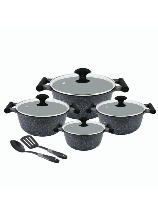 Prestige Essential 10 pcs Cookware Sets | Granite Stone Pots and Pans Set | Granite Non-Stick Cooking Set | Induction Cooking Sets - Black - Image 2