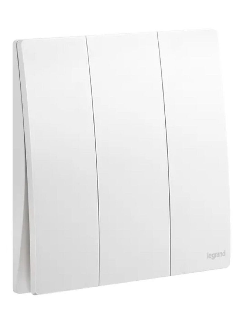 Legrand Single Pole Switch Mallia, 3 Gang, 1 Way, 16 AX, 250 V~, Matt White  - Image 1