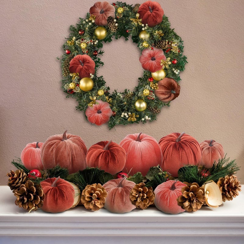 Woration 18pcs Fake Artificial Velvet Pumpkin Fall Decoration 3 Size Faux Foam Fabric Pumpkins Halloween Decor for Home Farmhouse Harvest Thanksgiving - Brown Series - Image 2