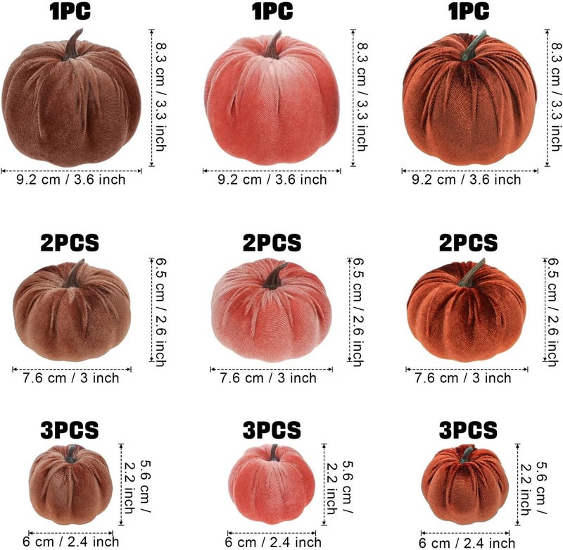 Woration 18pcs Fake Artificial Velvet Pumpkin Fall Decoration 3 Size Faux Foam Fabric Pumpkins Halloween Decor for Home Farmhouse Harvest Thanksgiving - Brown Series - Image 3