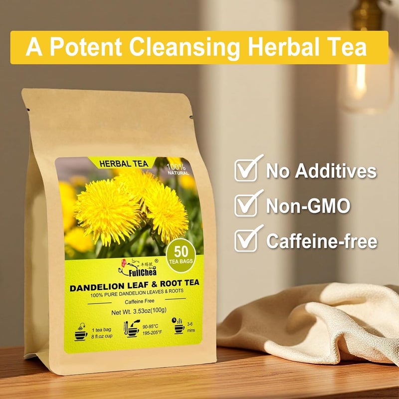 FullChea شاي الأعشاب من فول تشيا - أوراق وجذور الهندباء - 50 كيس شاي خالي من الكافيين لصحة الكبد والكلى - Image 5