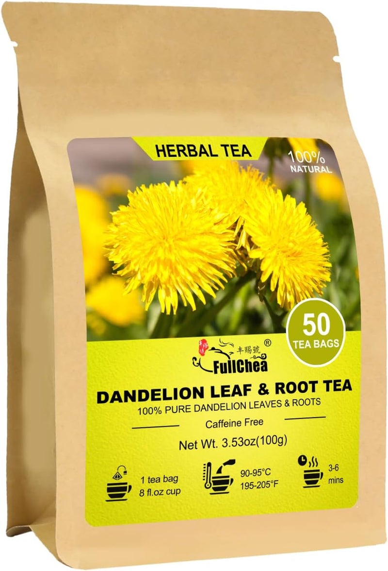 FullChea شاي الأعشاب من فول تشيا - أوراق وجذور الهندباء - 50 كيس شاي خالي من الكافيين لصحة الكبد والكلى - Image 1