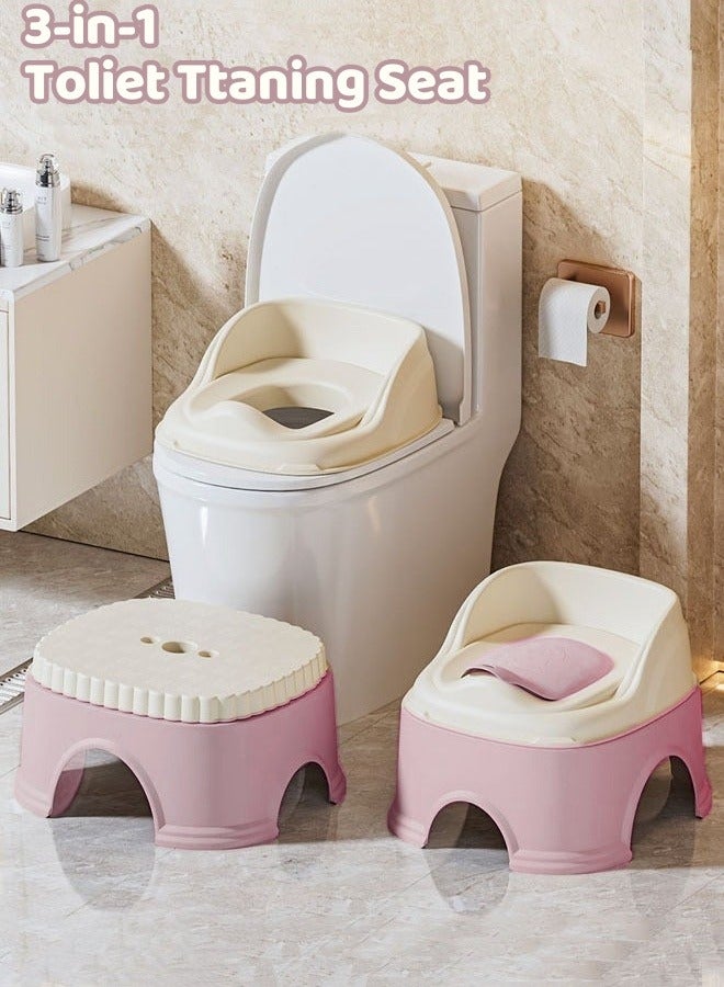 3 in 1 Potty Training Toilet, Easy Clean Baby Toddler Potty, Transforms from Potty to Toilet Training Seat, Potty Training Seat & Toilet Ring & Step Stool 3-in-1 Design, With Splash Guard, Kids Potty Seat Chair  - Image 1