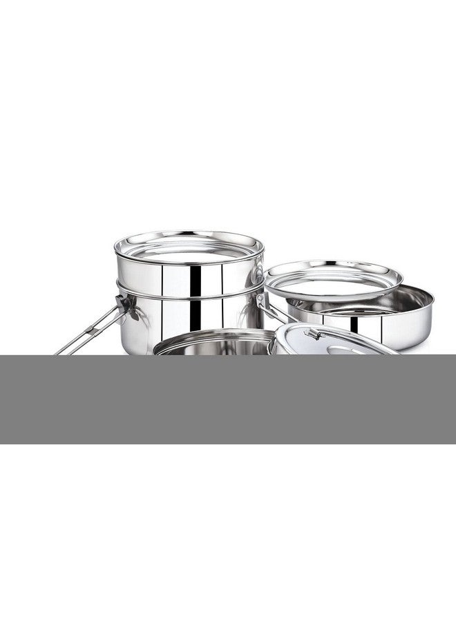 Expresso - Stainless Steel Food Grade Lunch Box | Traditional Tiffin Carrier/Container for School/Office, Dia 17.5cm | 4 Tier - Image 3
