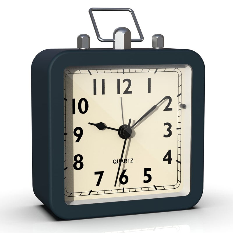 AYRELY Kadio Battery Operated Alarm Clock with Square Metal CaseNo Ticking Analog Quartz Desk Clock for BedroomTravelKids - Image 1