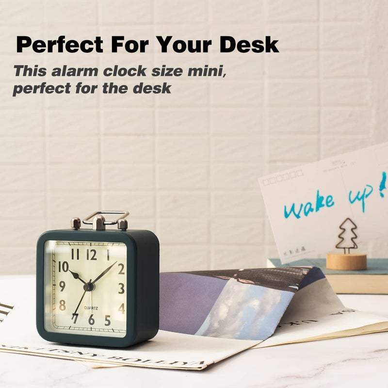 AYRELY Kadio Battery Operated Alarm Clock with Square Metal CaseNo Ticking Analog Quartz Desk Clock for BedroomTravelKids - Image 5