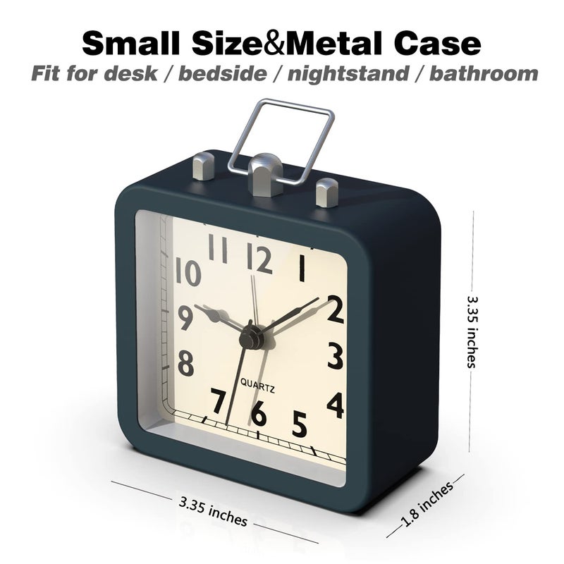 AYRELY Kadio Battery Operated Alarm Clock with Square Metal CaseNo Ticking Analog Quartz Desk Clock for BedroomTravelKids - Image 3
