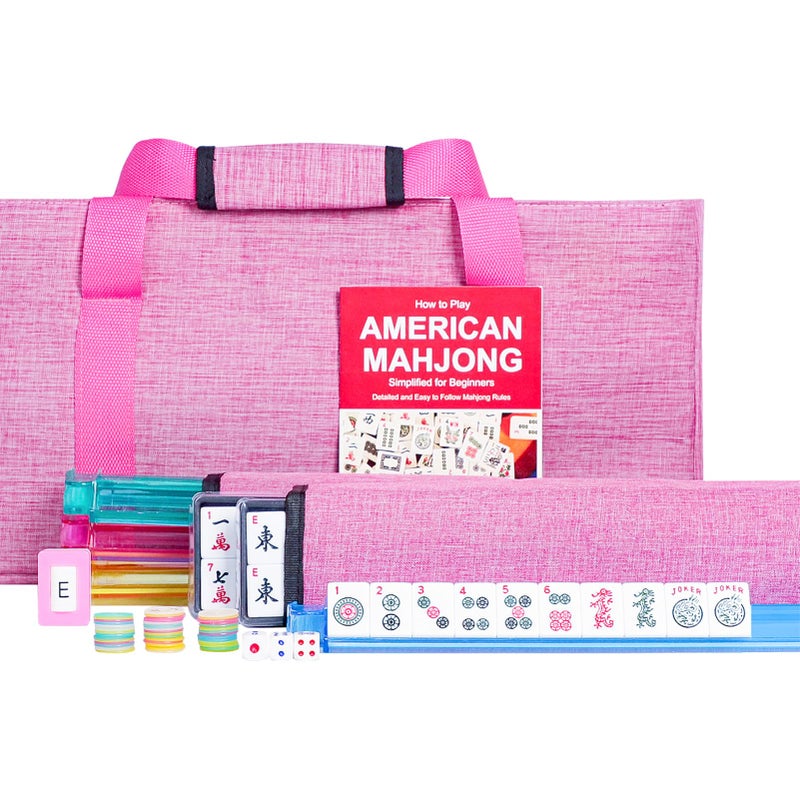 Jongyance American Mahjong Set, 166 White Tiles with Pink Bag, 4 All-in-One Rack/Pushers, Mah jongg Game Set (Mah-Jongg, Majiang,Ma Jong) - Image 1