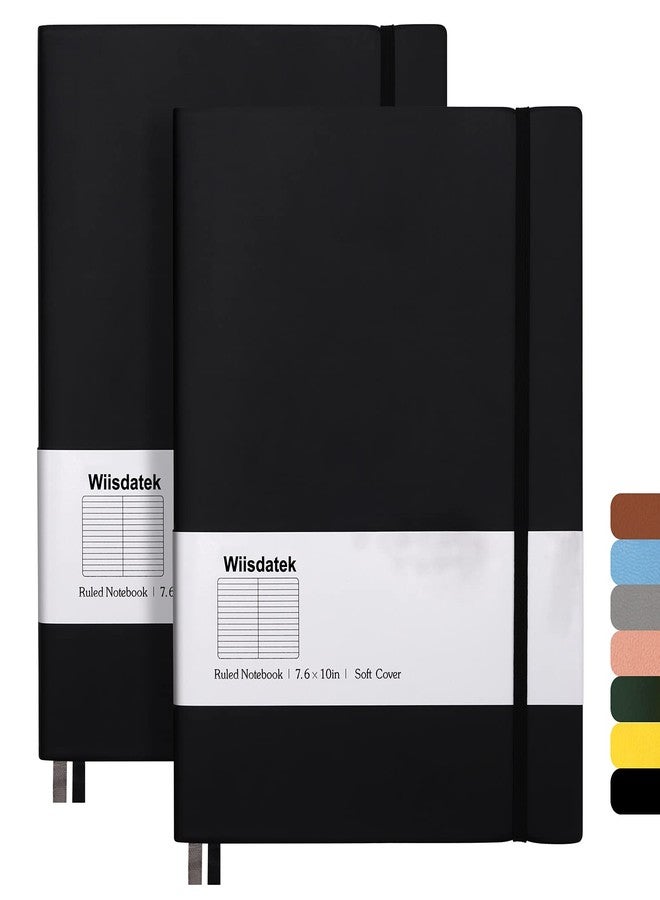 Wiisdatek B5 College Ruled Notebooks - 2 Pack B5 Large Journal Notebooks with 376 Numbered Pages,100gsm Thick Lined Paper,Soft PU Leather Cover,7.6 X 10 inch(BLACK) - Image 1