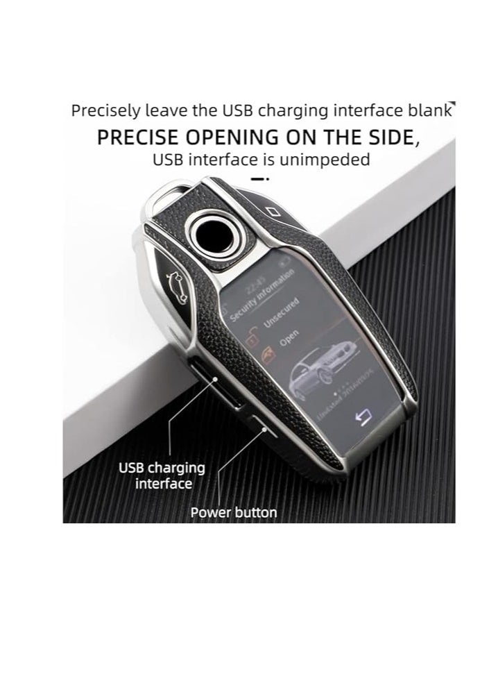OUYoo - OUYoo For BMW LCD Screen Key Fob Cove,Soft TPU Key Fob Cover Case Compatible with BMW 5 Series 528Li 530Li 540Li G30 G31 6 Series GT G11 G12 7 Series 740 X3 G01 i8(Silver) - Image 1
