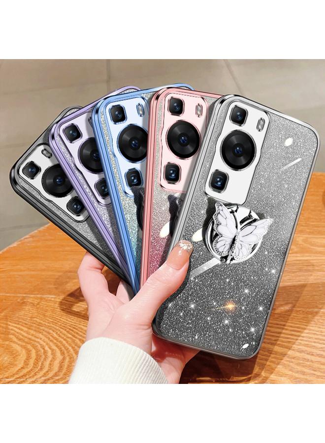 زبون جراب لهاتف Huawei P60، جراب هاتف TPU بتصميم فراشة لامع متدرج اللون - Image 2