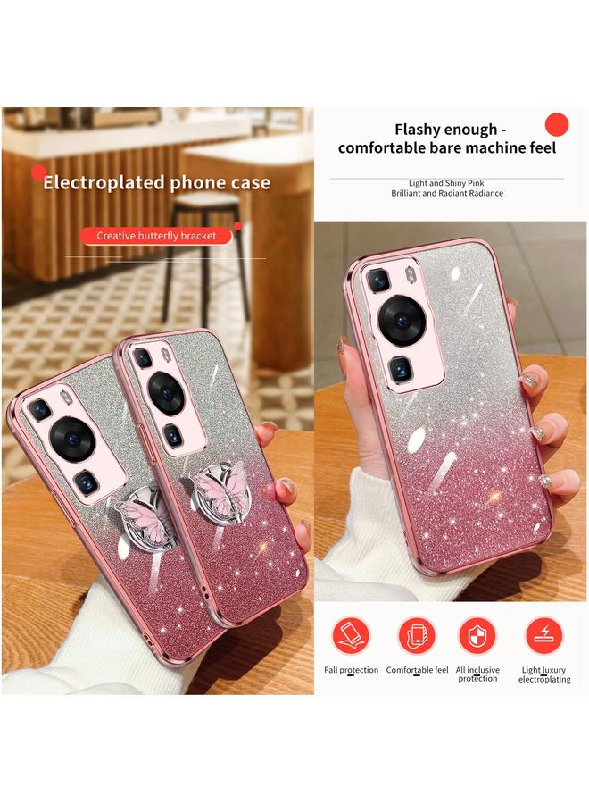 زبون جراب لهاتف Huawei P60، جراب هاتف TPU بتصميم فراشة لامع متدرج اللون - Image 3