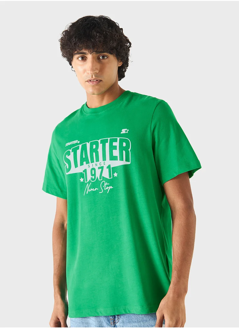 ستارتر Starter Print T-shirt with Short Sleeves and Crew