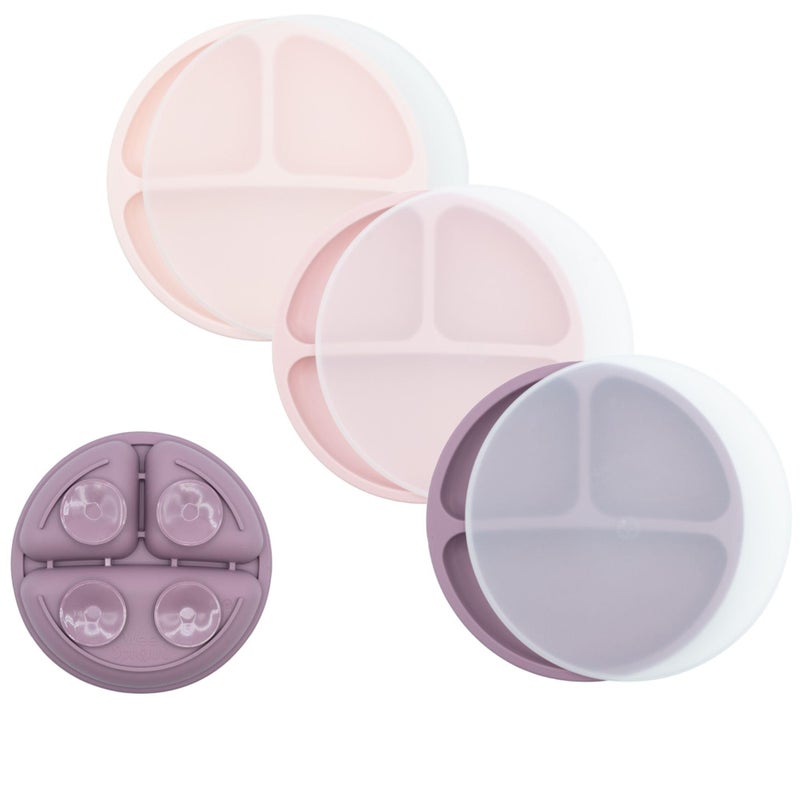 WeeSprout Suction Plates with Lids for Babies & Toddlers, 100% Silicone Dinnerware Stays Put, Divided Design for Picky Eaters, Microwave & Dishwasher Friendly, 3 Pack (Matte Pink, Purple, Blush Pink) - Image 1
