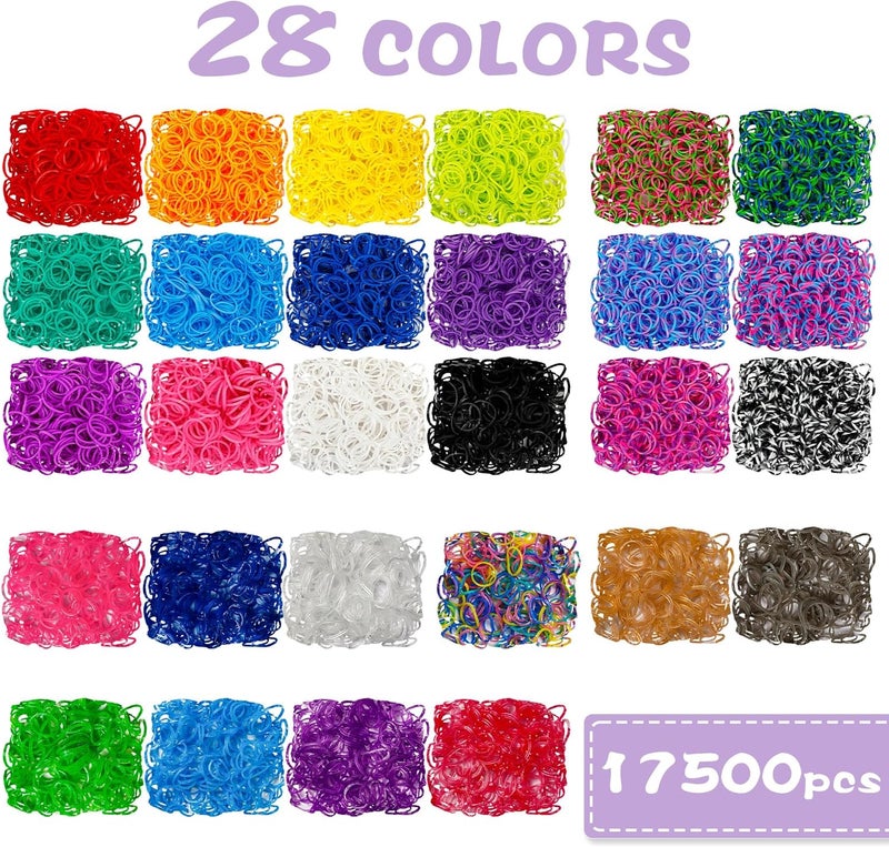 INSCRAFT 17500+ Rubber Loom Bands with 3 Layer Light Purple Container, 28 Colors, 600 S-Clips, 352 Beads, 40 Cartoon Pendant, Bracelet Making Refill Kit for Kids - Image 3
