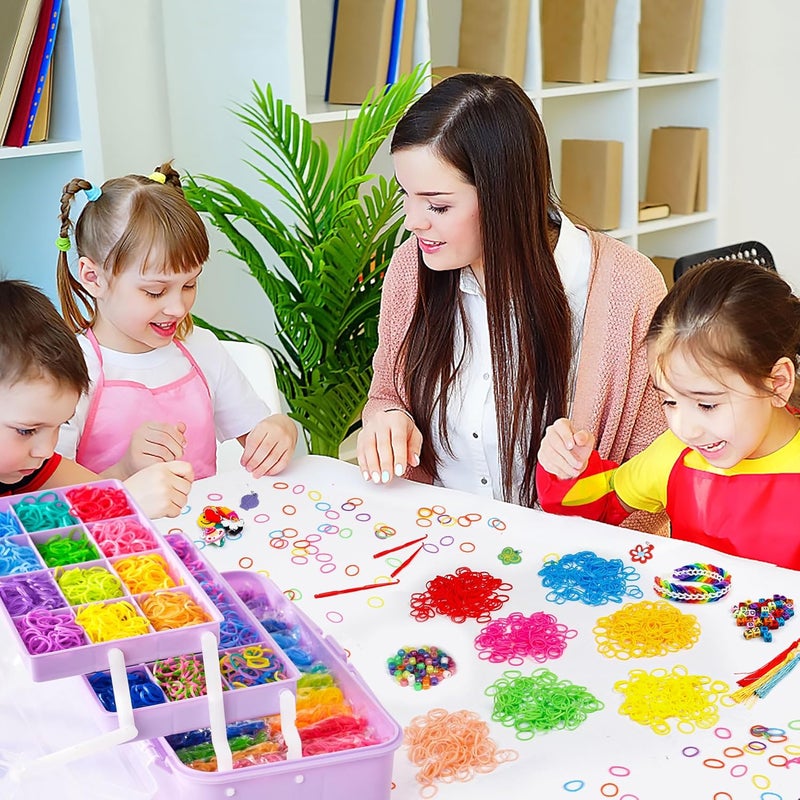 INSCRAFT 17500+ Rubber Loom Bands with 3 Layer Light Purple Container, 28 Colors, 600 S-Clips, 352 Beads, 40 Cartoon Pendant, Bracelet Making Refill Kit for Kids - Image 5