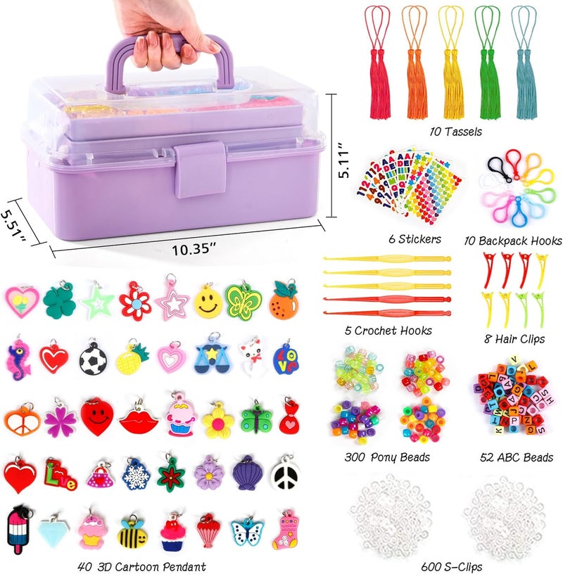 INSCRAFT 17500+ Rubber Loom Bands with 3 Layer Light Purple Container, 28 Colors, 600 S-Clips, 352 Beads, 40 Cartoon Pendant, Bracelet Making Refill Kit for Kids - Image 2