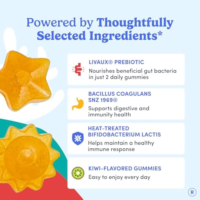 FIRST DAY Toddler Tribiotic Gummies (Ages 2-3) | Kids Probiotic Gummies | 3 in 1 Pre + Pro + Postbiotics for Kids Digestive & Immune Health - Kiwi, 60 Counts (30 Days Supply) - Image 5