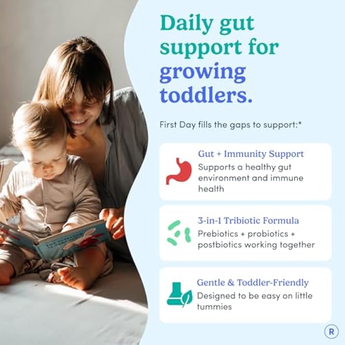 FIRST DAY Toddler Tribiotic Gummies (Ages 2-3) | Kids Probiotic Gummies | 3 in 1 Pre + Pro + Postbiotics for Kids Digestive & Immune Health - Kiwi, 60 Counts (30 Days Supply) - Image 2