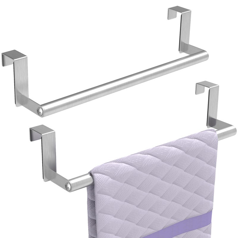 STWWO Over The Door Towel Rack, Kitchen Towel Holder Over Cabinet Door Towel Bar Stainless Steel for Cupboard for Kitchen Dish Towel Holder Hanger, 2 Pack (Brushed Nickel) - Image 1