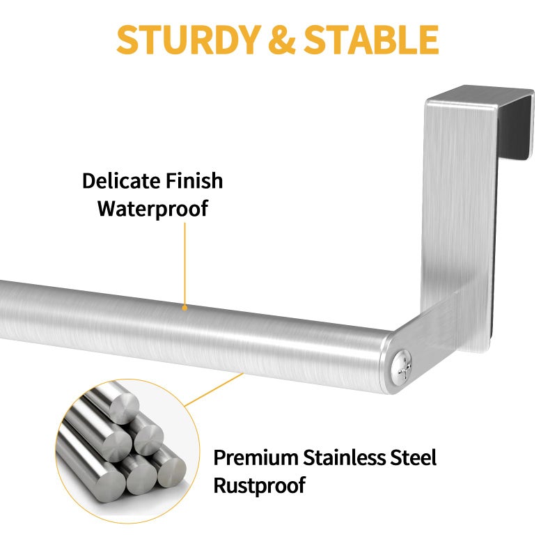 STWWO Over The Door Towel Rack, Kitchen Towel Holder Over Cabinet Door Towel Bar Stainless Steel for Cupboard for Kitchen Dish Towel Holder Hanger, 2 Pack (Brushed Nickel) - Image 4