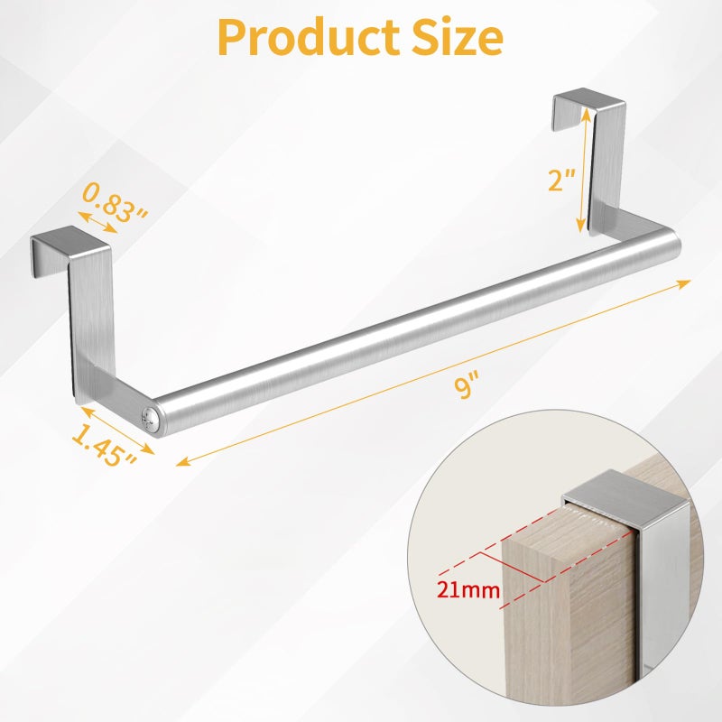 STWWO Over The Door Towel Rack, Kitchen Towel Holder Over Cabinet Door Towel Bar Stainless Steel for Cupboard for Kitchen Dish Towel Holder Hanger, 2 Pack (Brushed Nickel) - Image 2