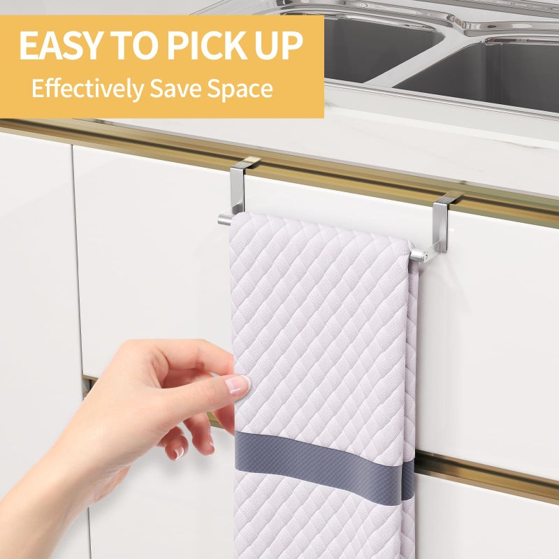 STWWO Over The Door Towel Rack, Kitchen Towel Holder Over Cabinet Door Towel Bar Stainless Steel for Cupboard for Kitchen Dish Towel Holder Hanger, 2 Pack (Brushed Nickel) - Image 5