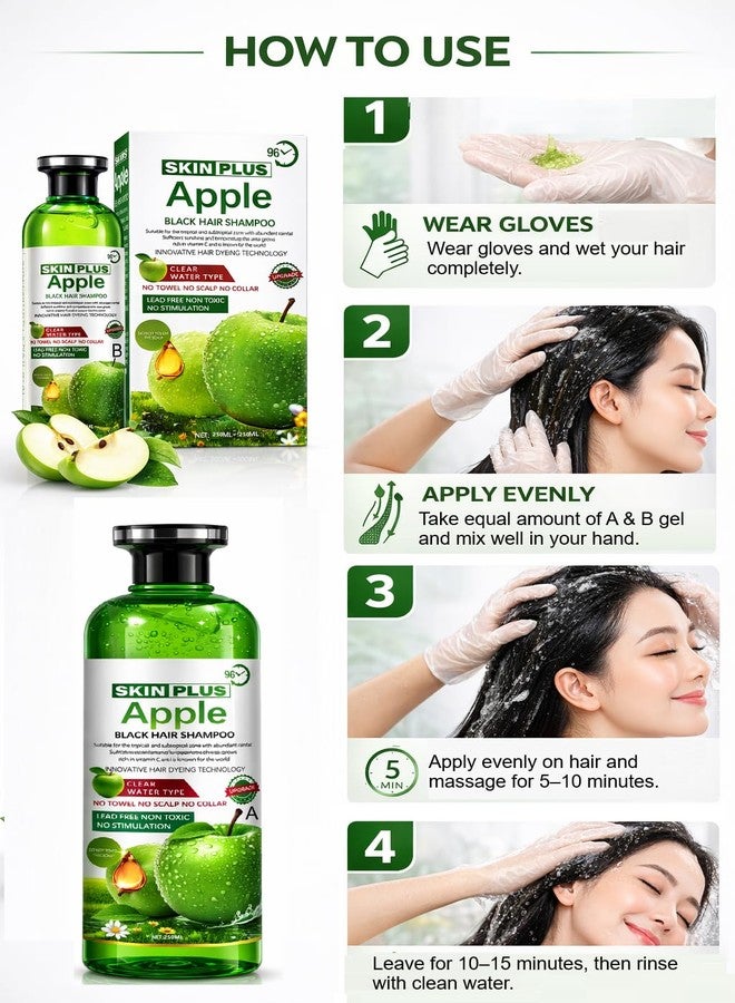 SKINPLUS Apple Black Hair Dye Shampoo - Natural Black Color (2 x 250ml) - Image 3