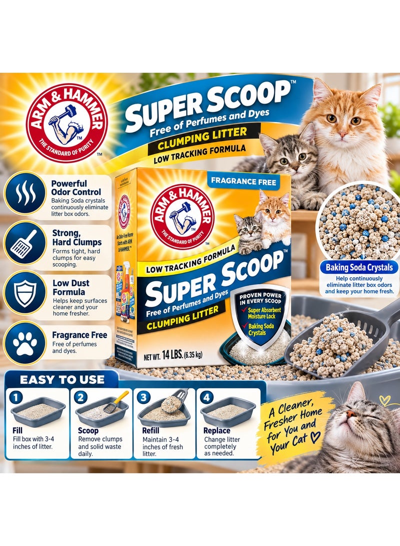 هامر Arm & Hammer Super Scoop رمل قطط متكتل بدون عطر قليل التناثر عالي الامتصاص – 6.35 كجم - Image 3