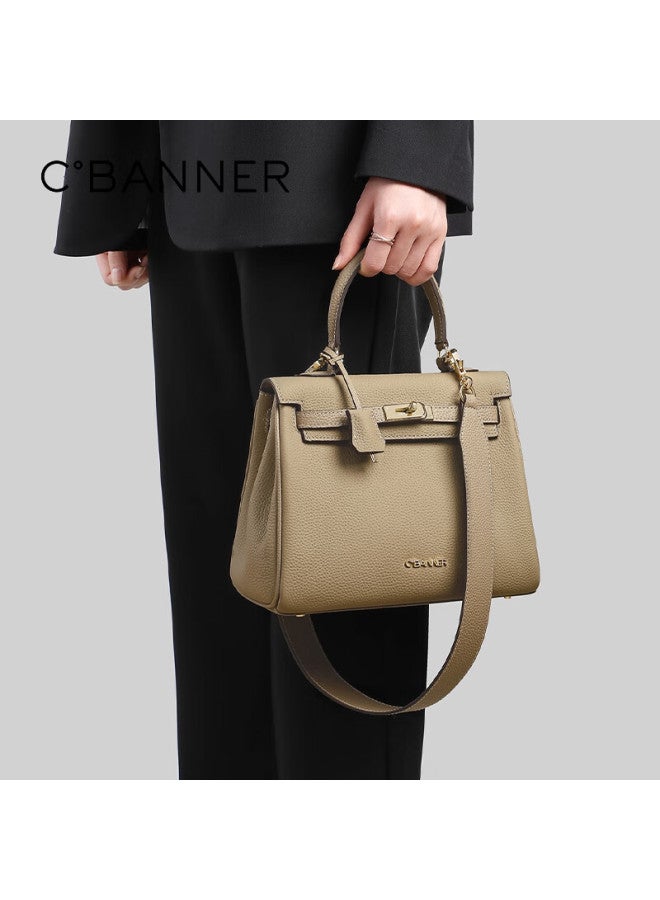 C.banner Top-grain Leather Handbag, Kelly Bag, Tote Bag, Shoulder Bag, Crossbody Bag, Birthday And New Year Gift For Women And Girlfriends - Image 1