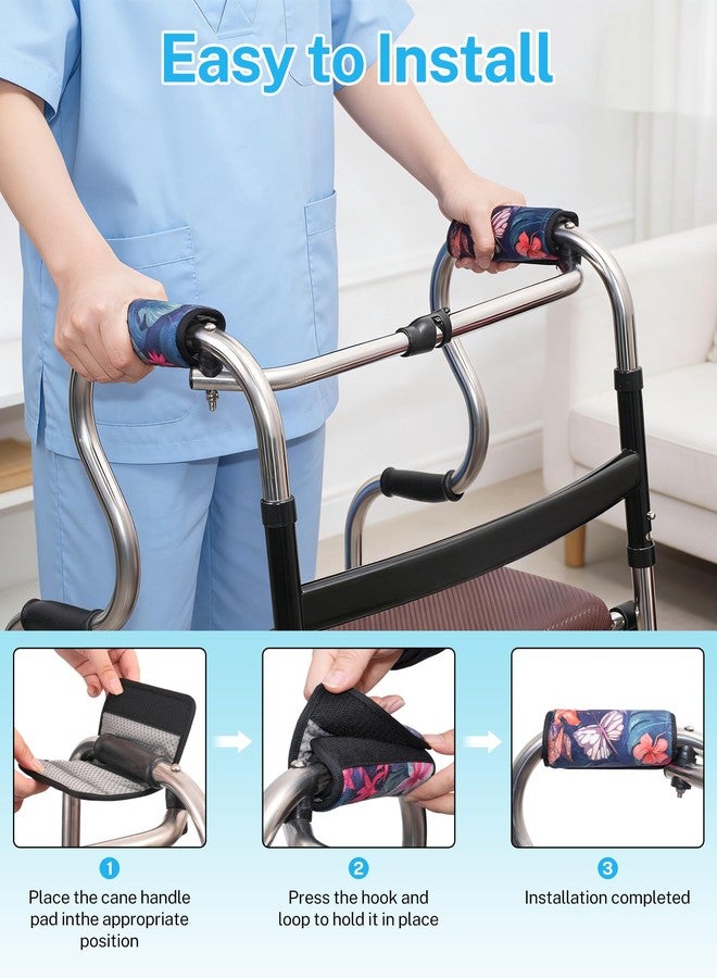 KUAZIDAR 2 Pack Walker Handle Cushions,Walker Padded Hand Grip Covers for Rolling Wheelchair Walker Elderly Grippers Rollator Handle,Washable-Non-Slip Comfortable Cushion Padding,Moisture Wicking Mobility Accessory, Multi-Color Floral - Image 5