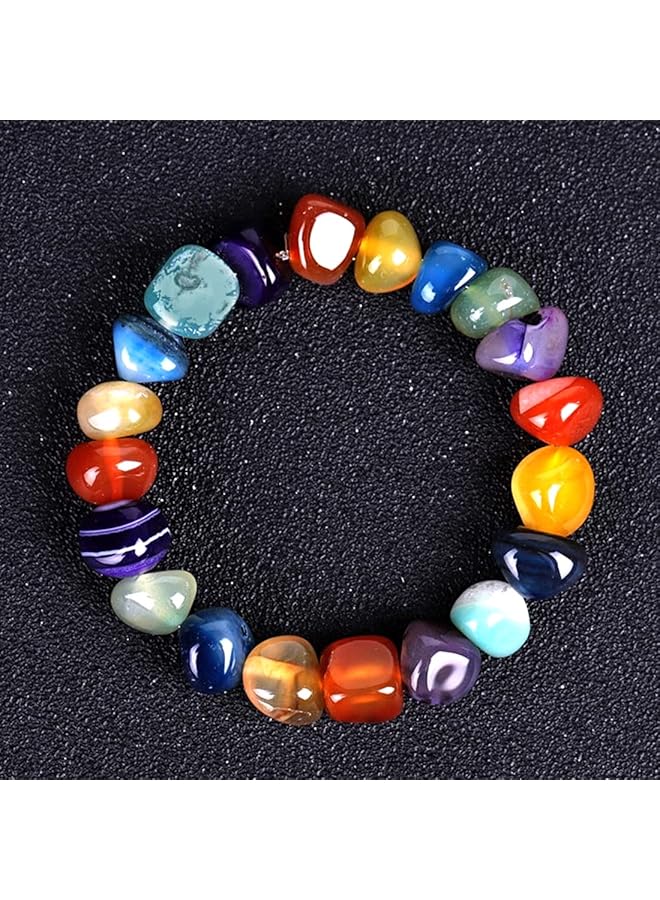 تشيميز أصفر سوار متعدد الطبقات من الخرز متعدد الألوان من الأحجار الطبيعية البوهيمية للنساء مقاس واحد من النحاس - Image 2