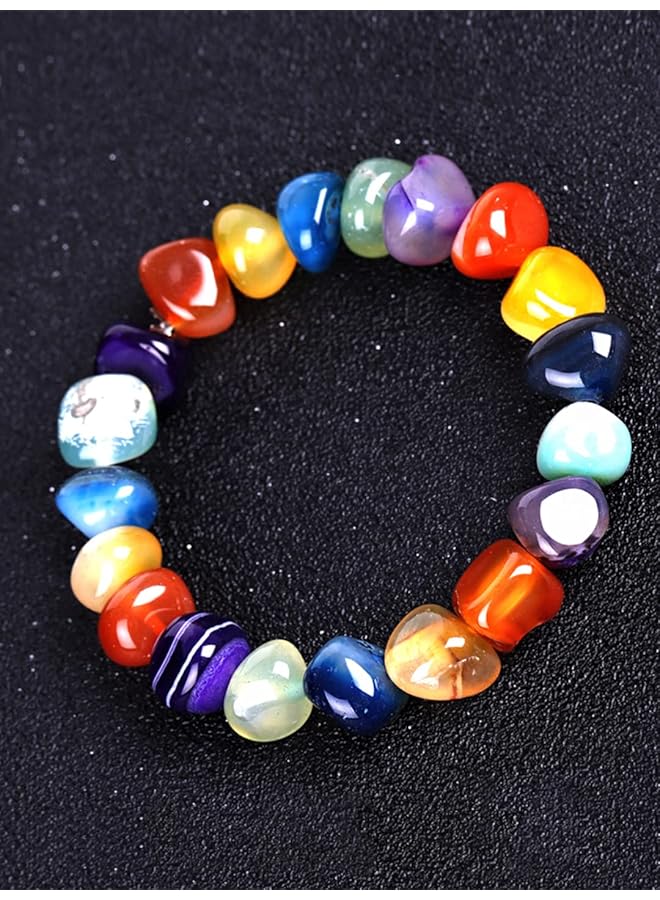 تشيميز أصفر سوار متعدد الطبقات من الخرز متعدد الألوان من الأحجار الطبيعية البوهيمية للنساء مقاس واحد من النحاس - Image 5