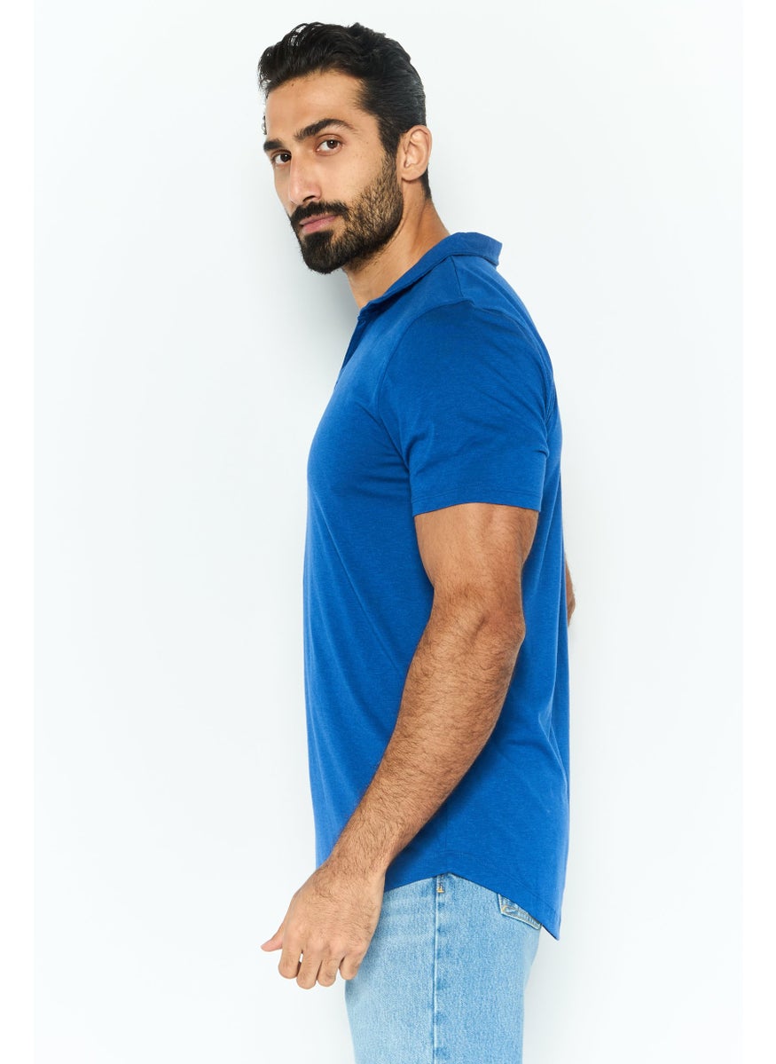 Project Essentials - Men Regular Fit Solid Short Sleeve Polo Shirt, Blue - Image 1