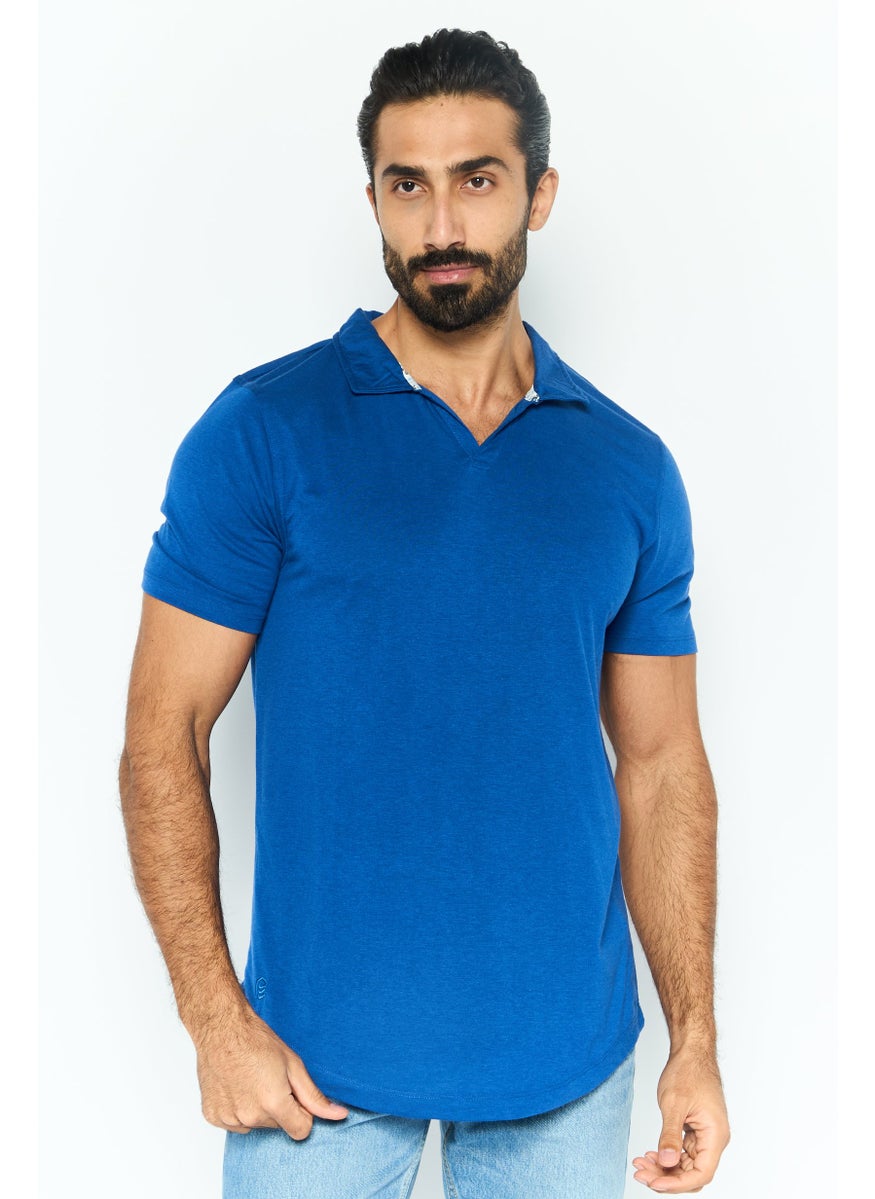 Project Essentials - Men Regular Fit Solid Short Sleeve Polo Shirt, Blue - Image 1