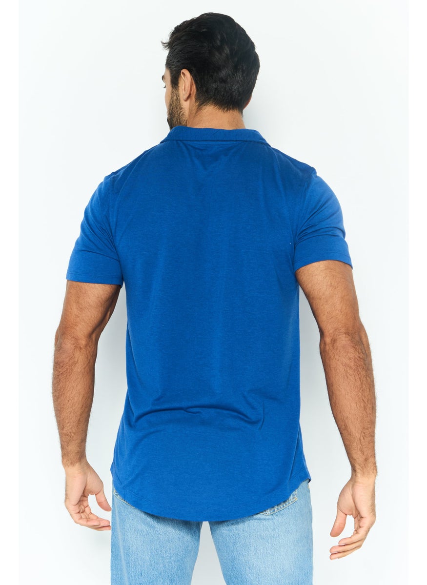 Project Essentials - Men Regular Fit Solid Short Sleeve Polo Shirt, Blue - Image 1