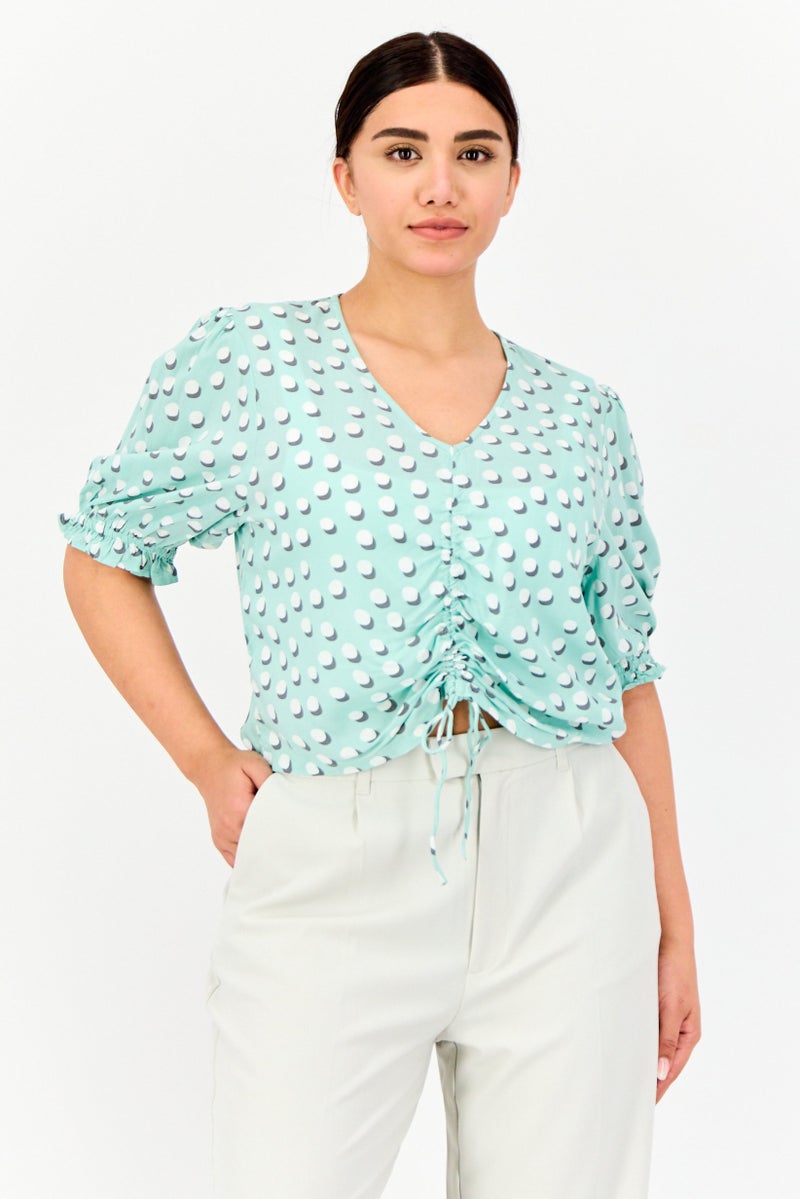 ONLY Women V Neck Short Sleeve Allover Print Blouse, Multicolor  - Image 1