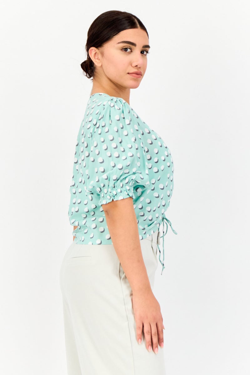 ONLY Women V Neck Short Sleeve Allover Print Blouse, Multicolor  - Image 2