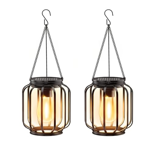 BONLION Solar Hanging Lanterns Outdoor 2 Pack Metal Solar Hanging Lights with Hook Bright Warm Waterproof LED Lanterns for Outside Classic Decorative SolarPowered Light for Yard Garden Patio Porch Decor - Image 1