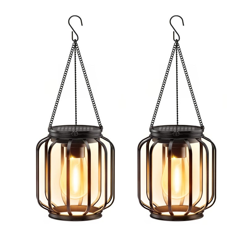 BONLION Solar Hanging Lanterns Outdoor 2 Pack Metal Solar Hanging Lights with Hook Bright Warm Waterproof LED Lanterns for Outside Classic Decorative SolarPowered Light for Yard Garden Patio Porch Decor - Image 2