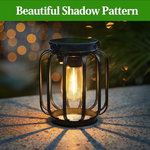BONLION Solar Hanging Lanterns Outdoor 2 Pack Metal Solar Hanging Lights with Hook Bright Warm Waterproof LED Lanterns for Outside Classic Decorative SolarPowered Light for Yard Garden Patio Porch Decor - Image 3