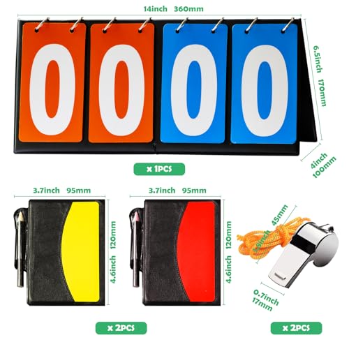 Yauhar 10Pcs Soccer Referee Kit Contain 4-Digital Portable Table Top Scoreboard Flipper, Stainless Steel Sports Whistles, Red Yellow Cards with Notebook for Football Soccer - Image 2