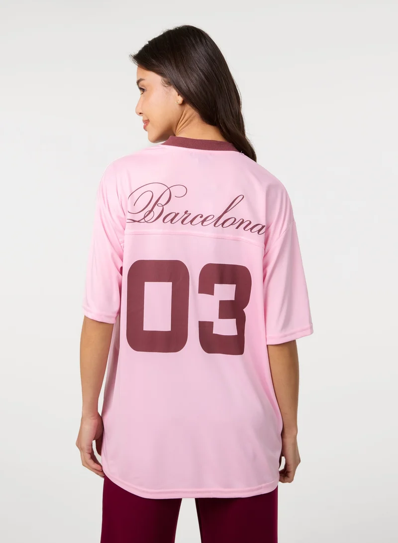 بينك فانيلا Barcelona Football Sports Jersey Top