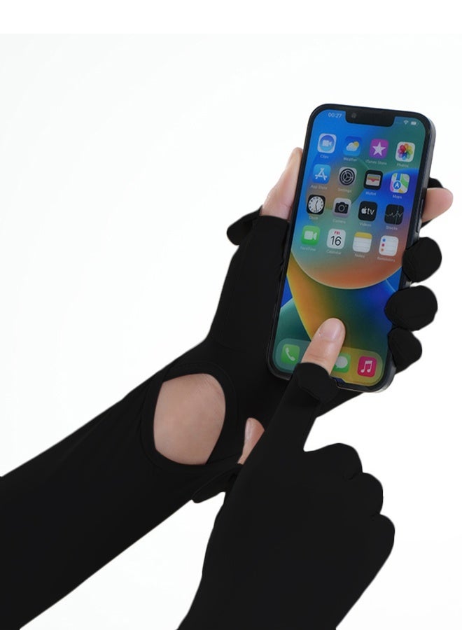 قفازات واقية من الشمس بأكمام ثلج واقية من الشمس بأكمام خارجية مفتوحة بشاشة لمس مفتوحة - Image 4