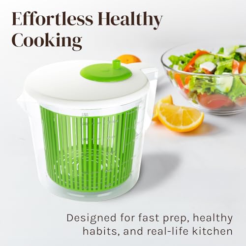 Cooler Kitchen Small Salad Spinner, Mini Salad Spinner and Dryer With Measuring Cup Bowl, Best Rated Lettuce Spinners Single Serve, Collander with Spinner, Vegetable Washing Basket, Great Fruit Washer and Strainer - Image 5