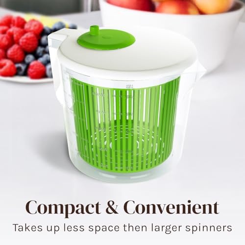 Cooler Kitchen Small Salad Spinner, Mini Salad Spinner and Dryer With Measuring Cup Bowl, Best Rated Lettuce Spinners Single Serve, Collander with Spinner, Vegetable Washing Basket, Great Fruit Washer and Strainer - Image 3